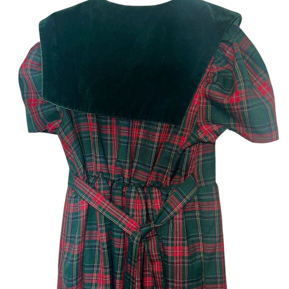 Vintage Christmas tartan plaid girls prairie maxi dress Velvet pilgrim collar - Picture 4 of 7